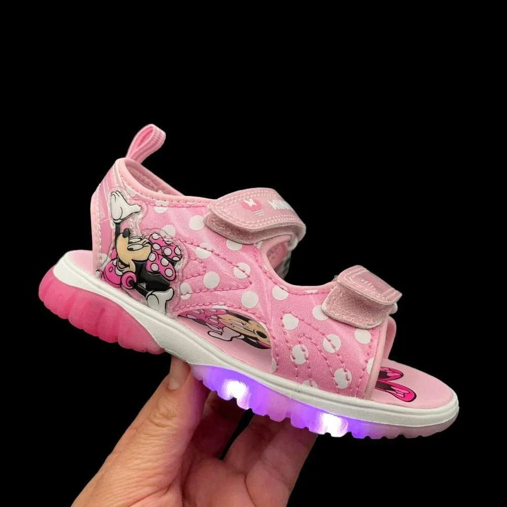 Disney Minnie Mouse Little‎ Girls Light Up Sandals Size 11 Pink Strappy Open Toe
